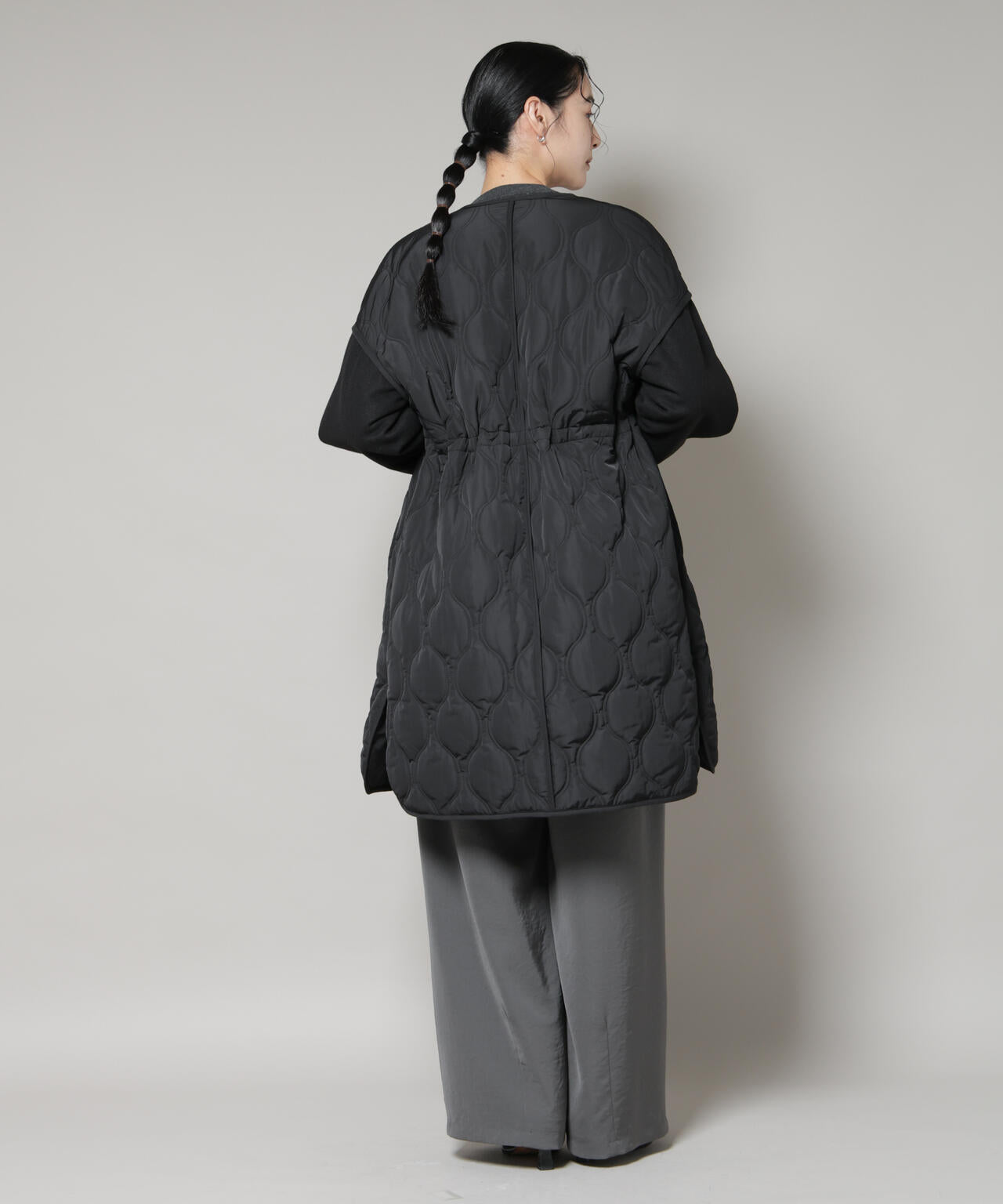 異素材コンビキルティングノーカラーコート