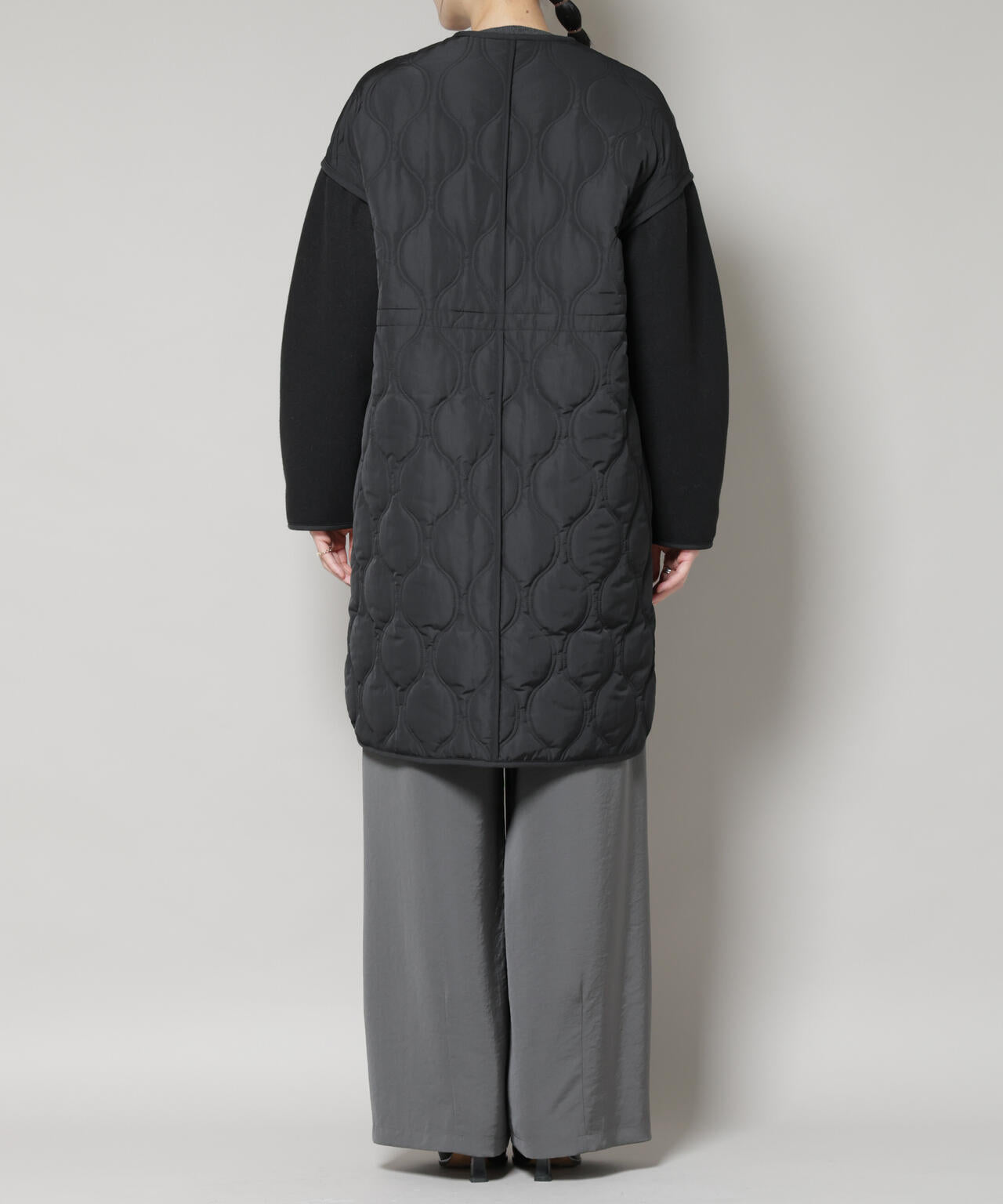 異素材コンビキルティングノーカラーコート