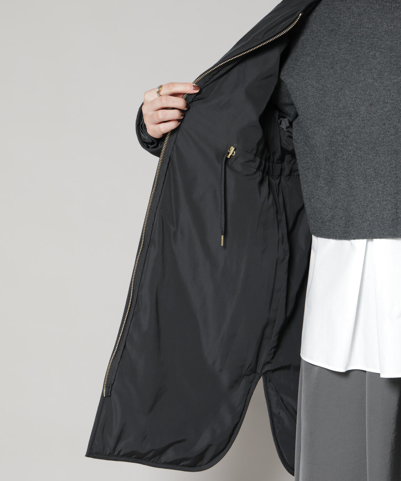 異素材コンビキルティングノーカラーコート