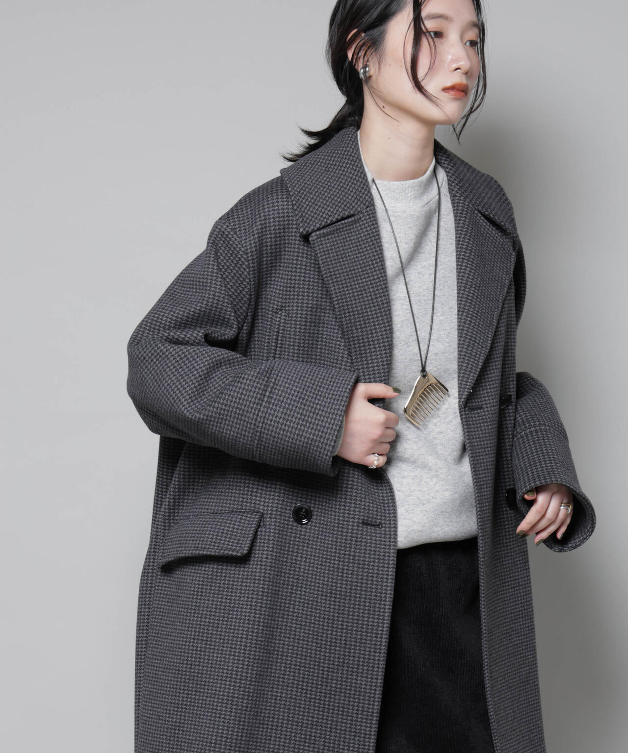 オーバーサイズポケットチェックコート