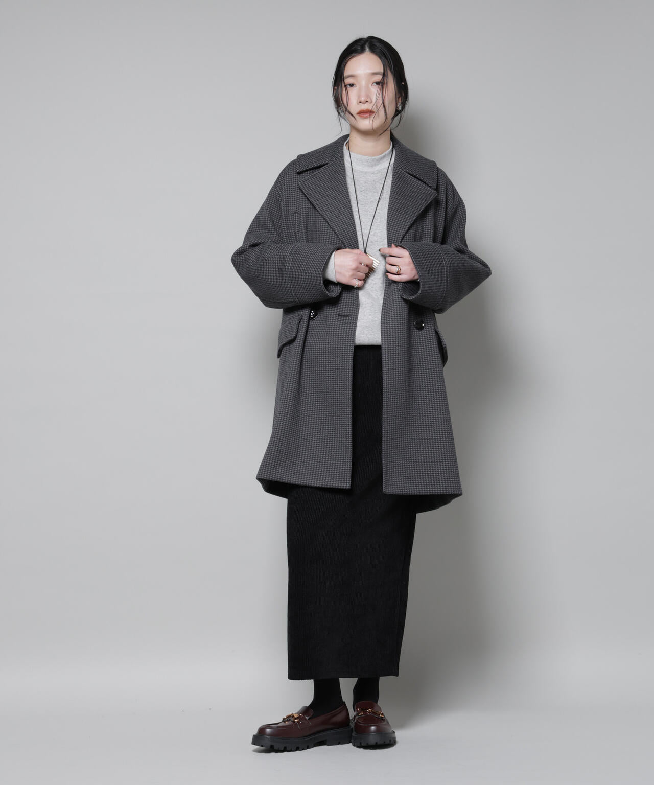 オーバーサイズポケットチェックコート
