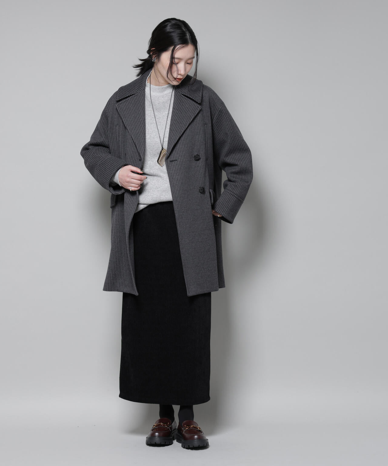 オーバーサイズポケットチェックコート