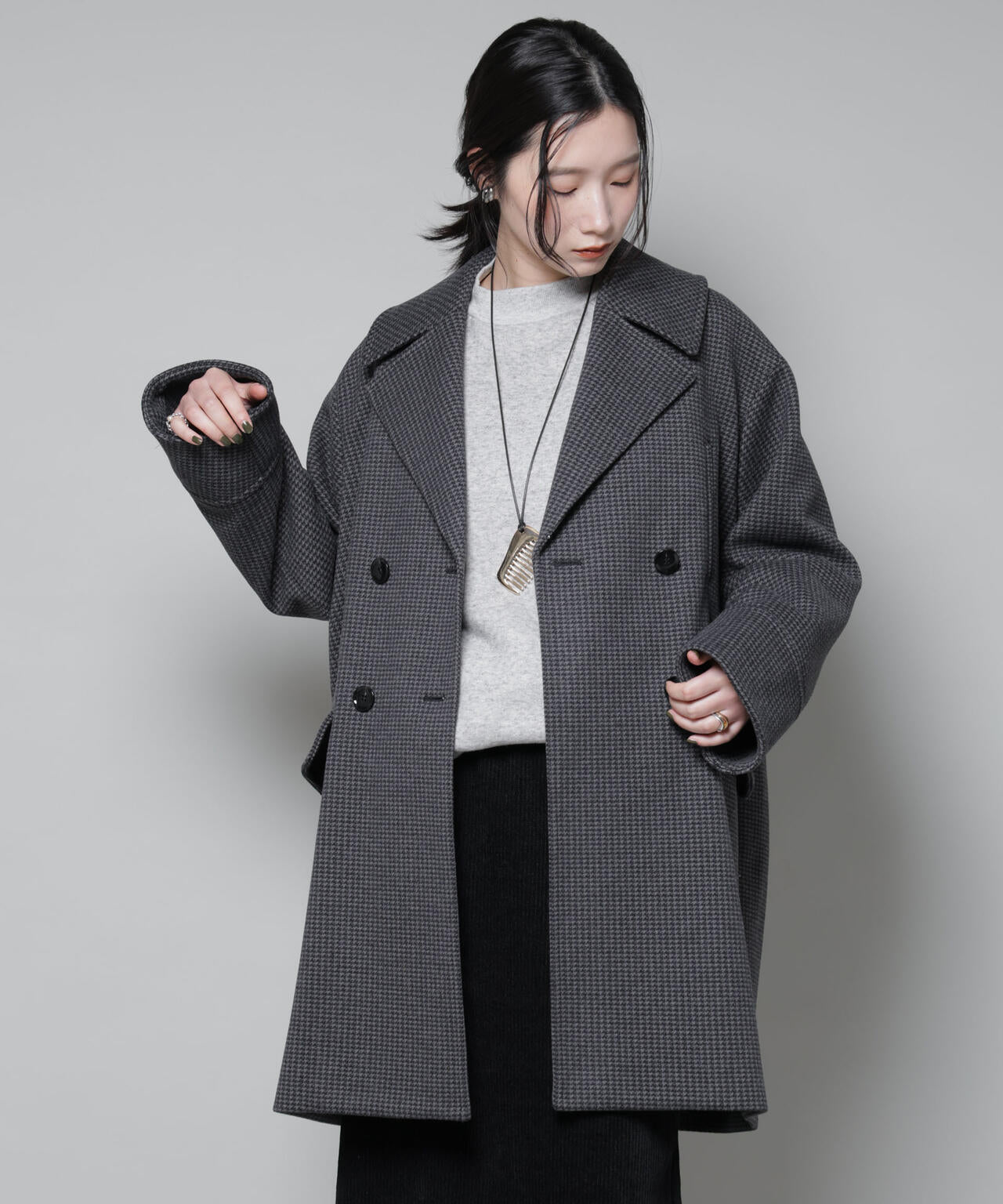 オーバーサイズポケットチェックコート