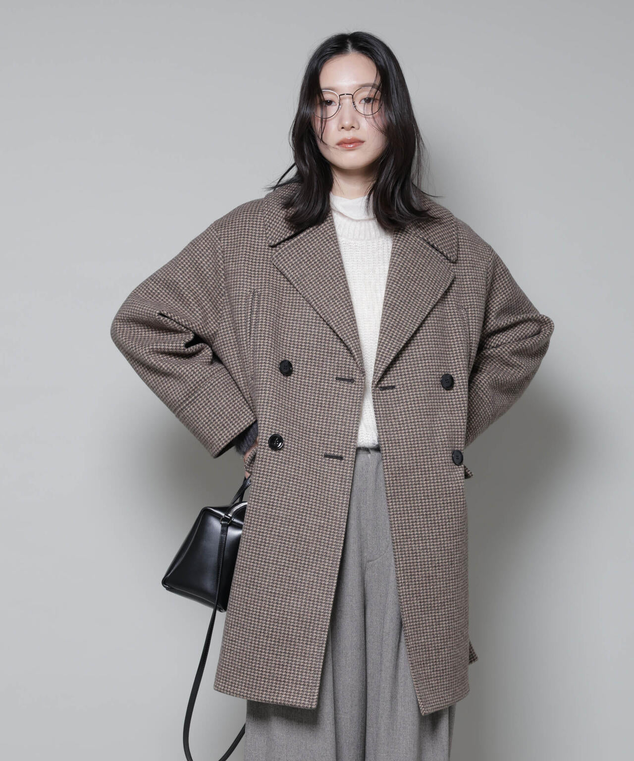 オーバーサイズポケットチェックコート