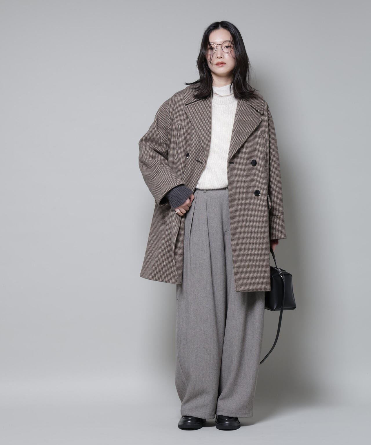 オーバーサイズポケットチェックコート