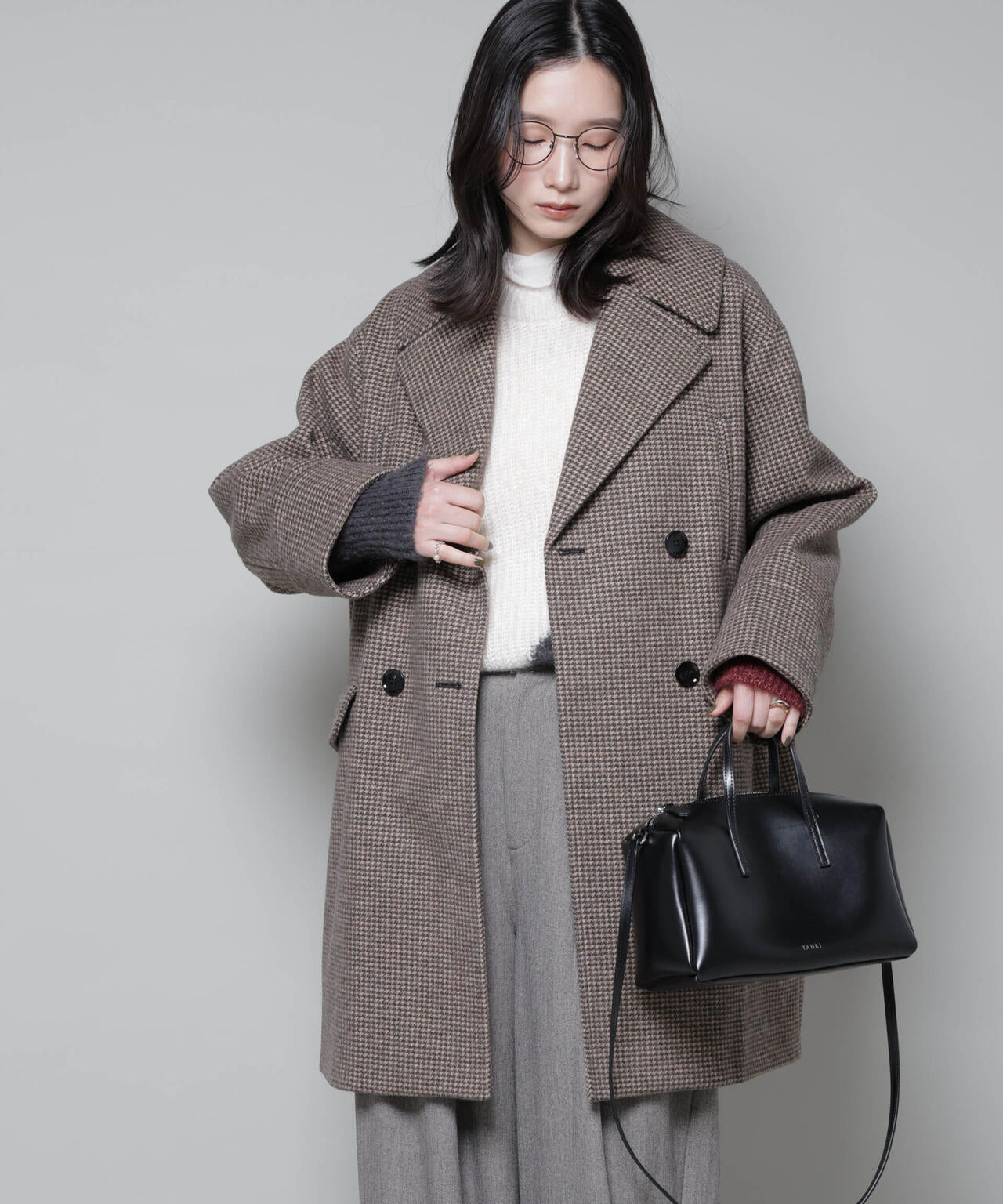 オーバーサイズポケットチェックコート