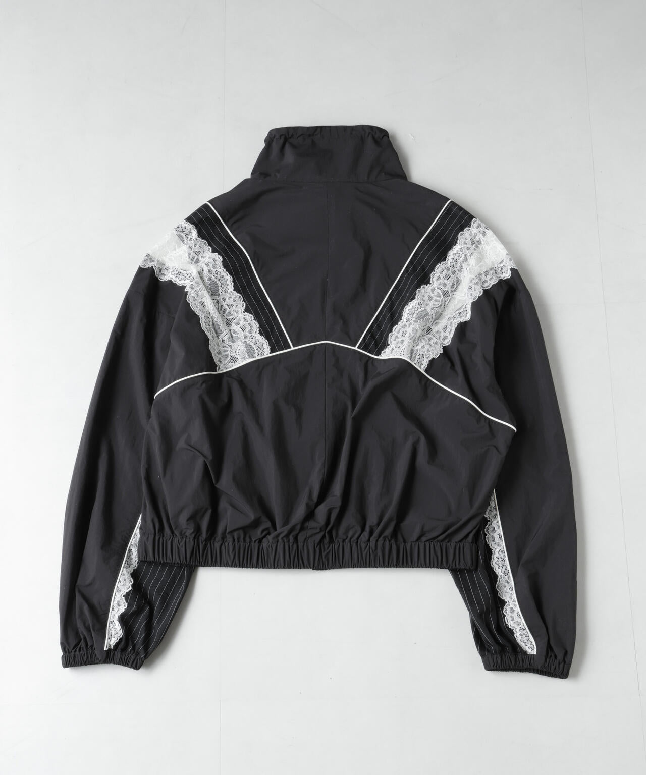 レース×ストライプ切替ナイロンブルゾン