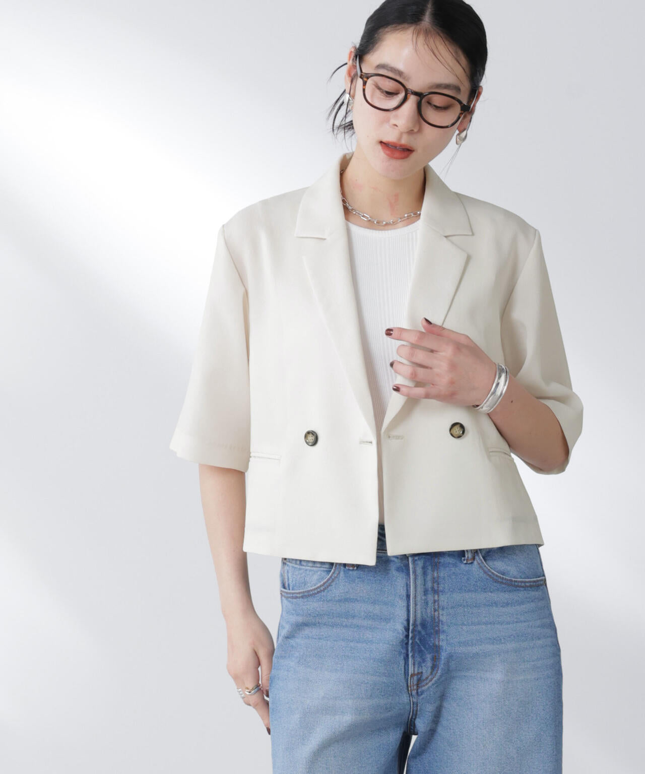 メランジドライ 半袖ショートダブルジャケット(セットアップ可)