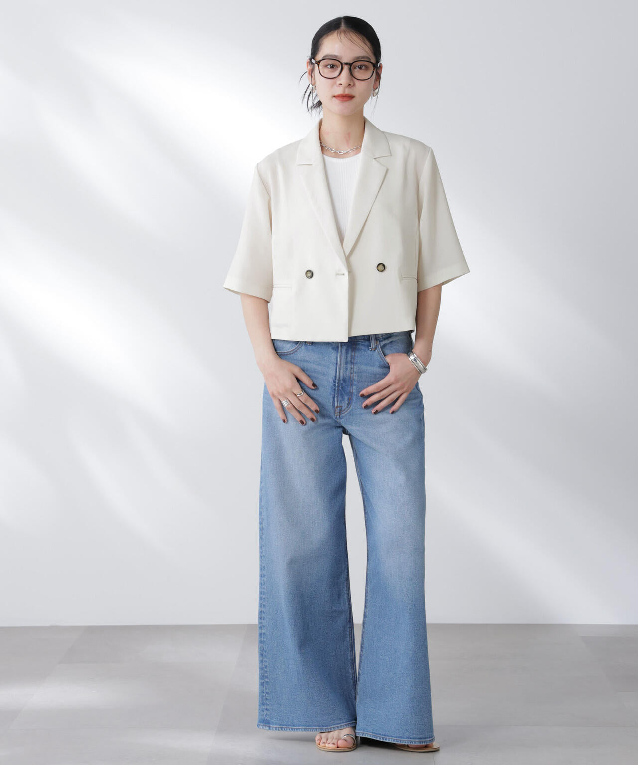 メランジドライ 半袖ショートダブルジャケット(セットアップ可)