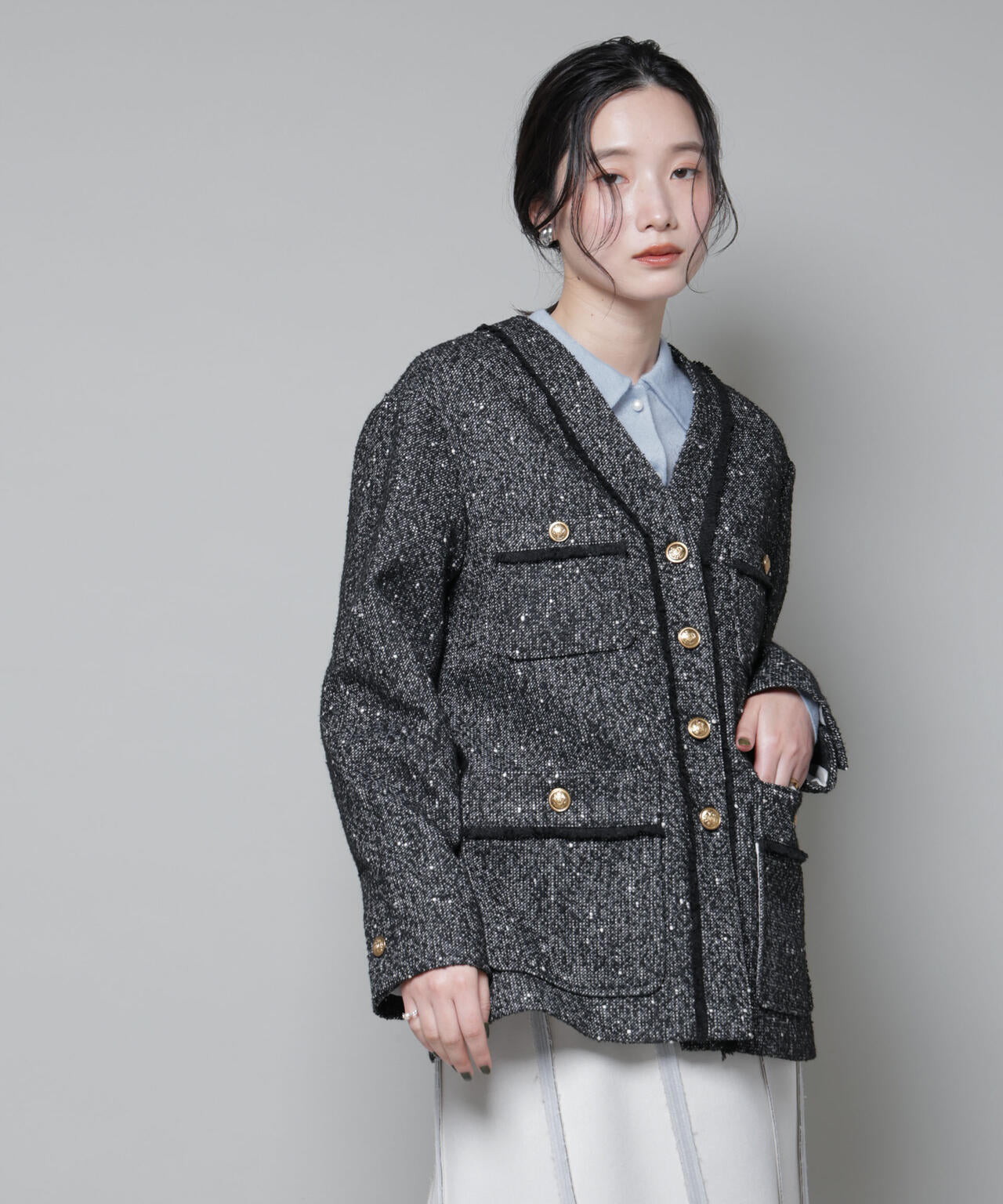 ネップツイードノーカラージャケット