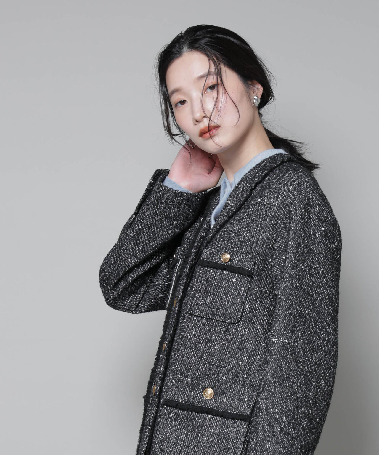 ネップツイードノーカラージャケット