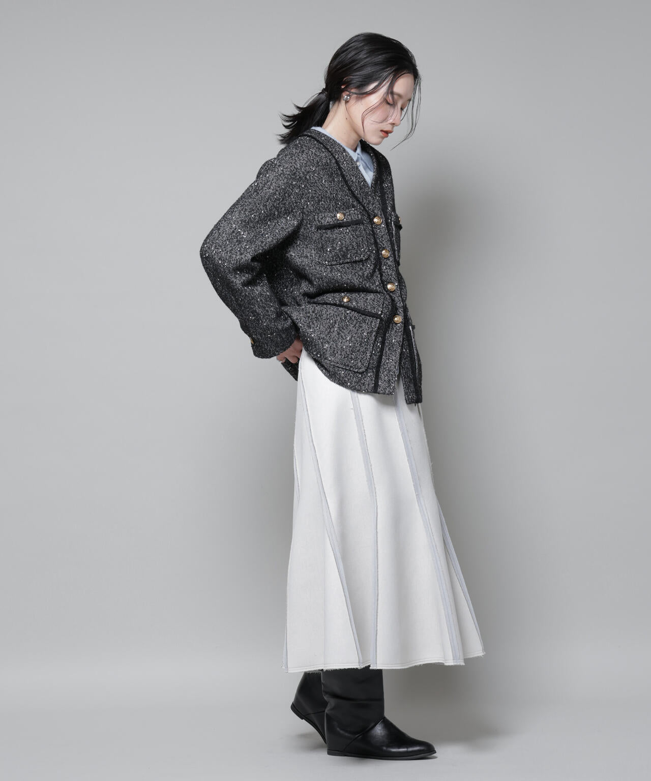 ネップツイードノーカラージャケット