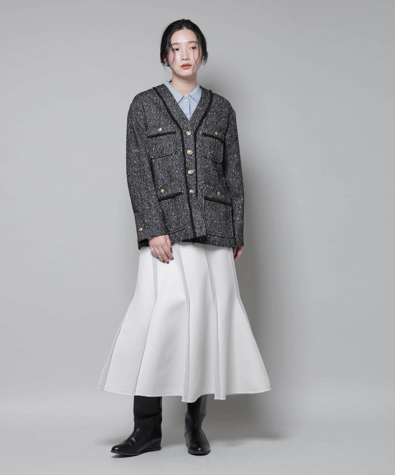 ネップツイードノーカラージャケット