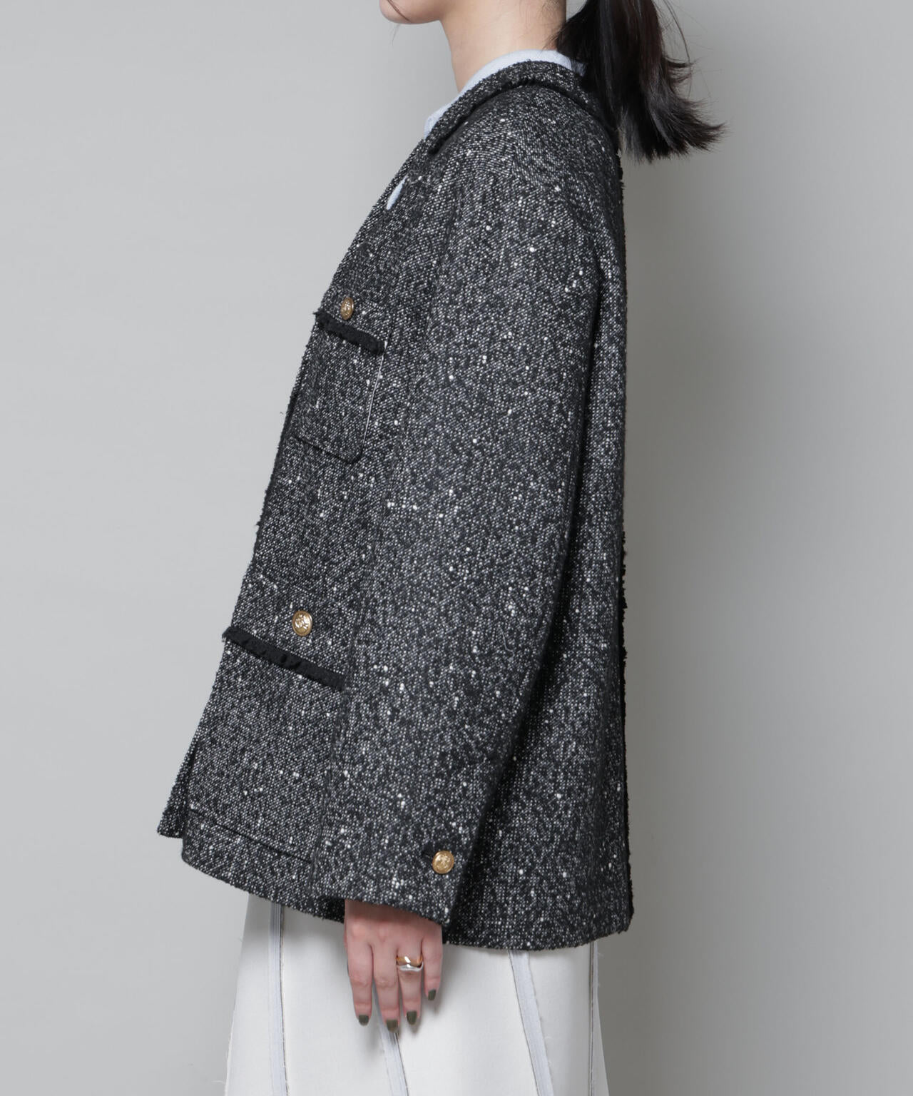 ネップツイードノーカラージャケット