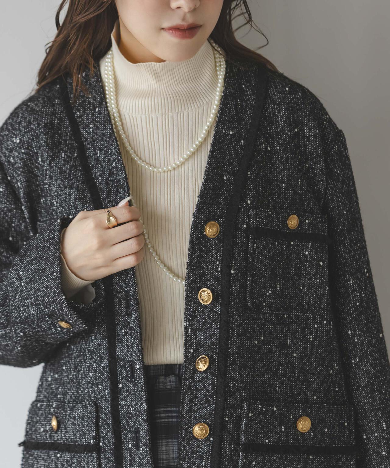 ネップツイードノーカラージャケット