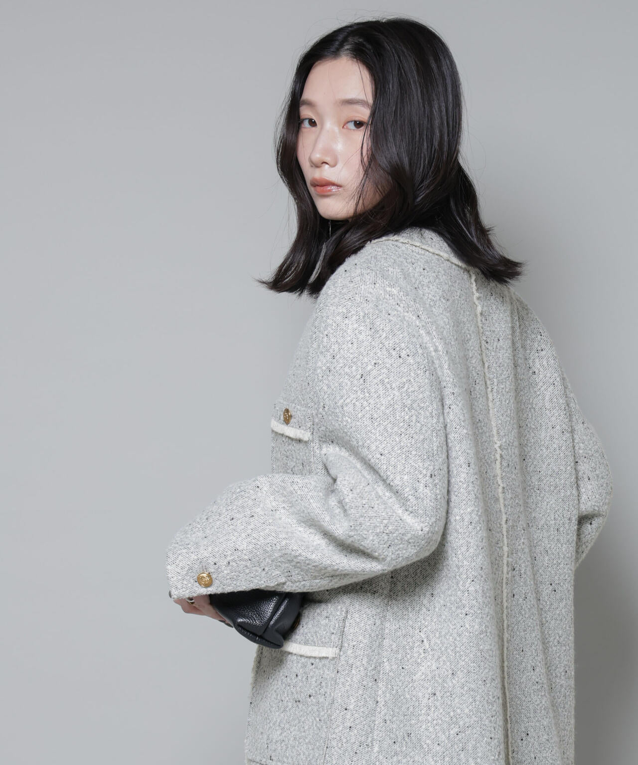 ネップツイードノーカラージャケット