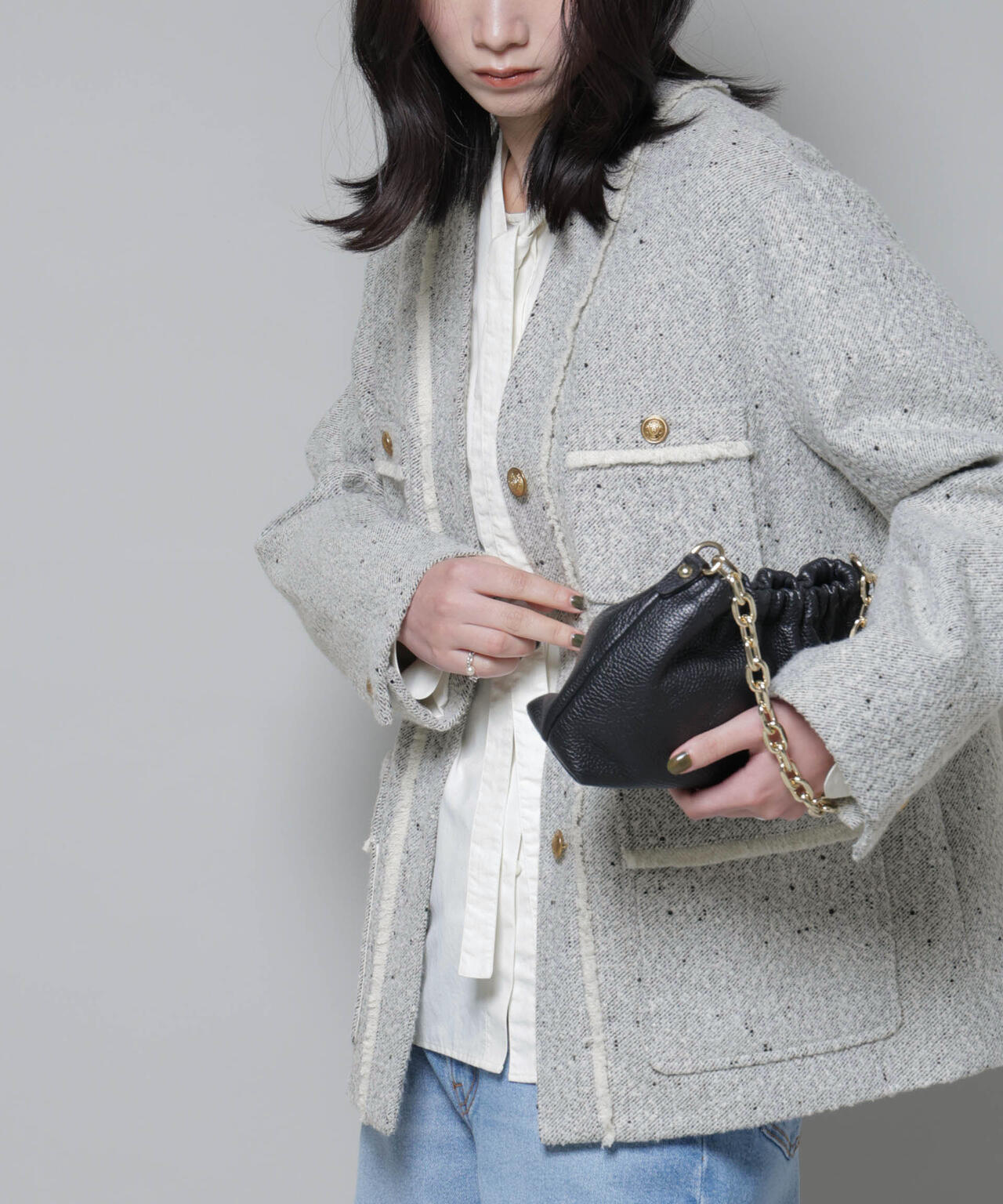 ネップツイードノーカラージャケット