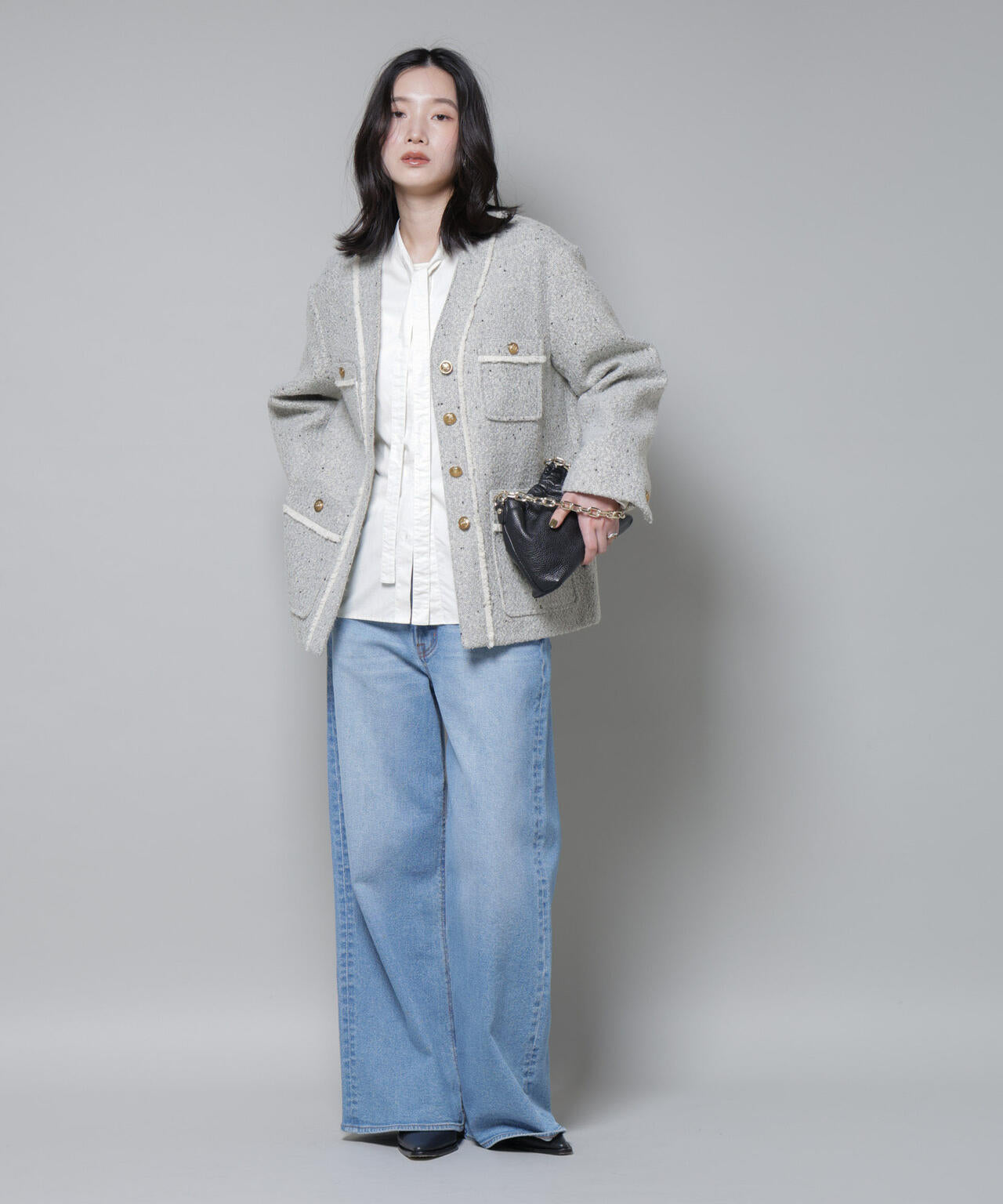 ネップツイードノーカラージャケット