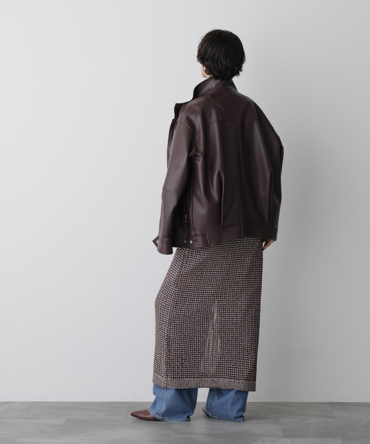 「STEVELOUR」スタンドフェイクレザージップブルゾン