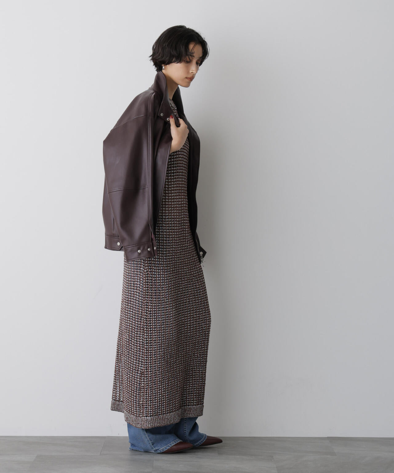 「STEVELOUR」スタンドフェイクレザージップブルゾン