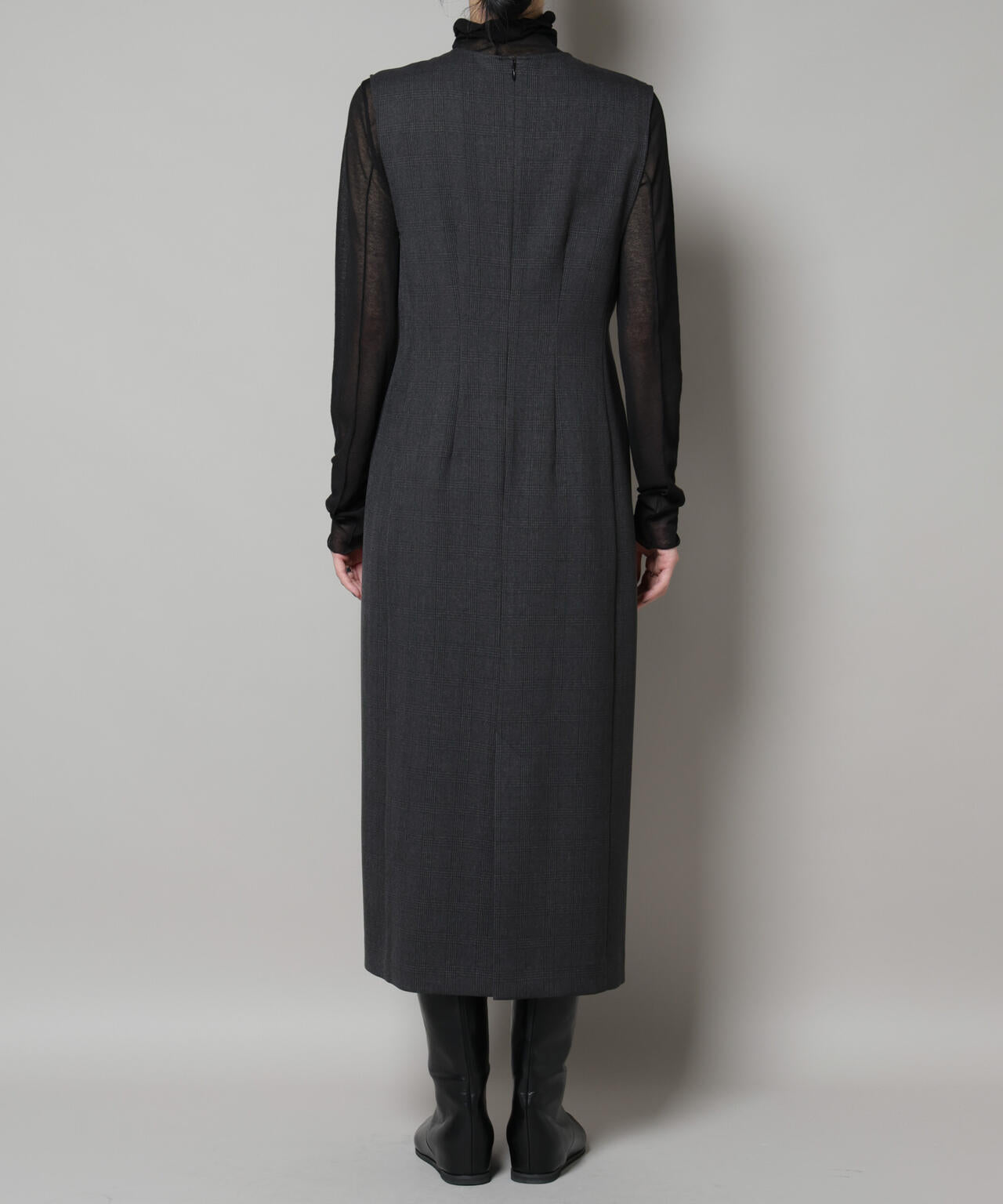 ストレッチサージチェックVネックワンピース(セットアップ可)