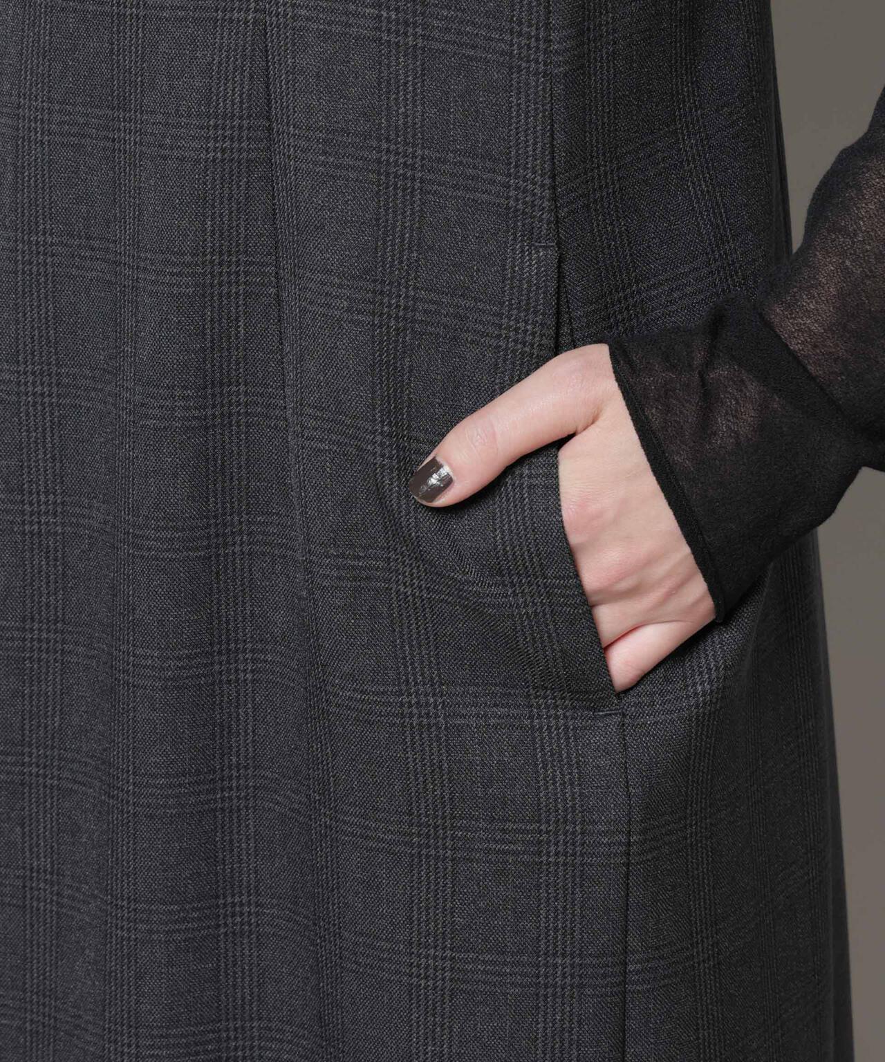 ストレッチサージチェックVネックワンピース(セットアップ可)