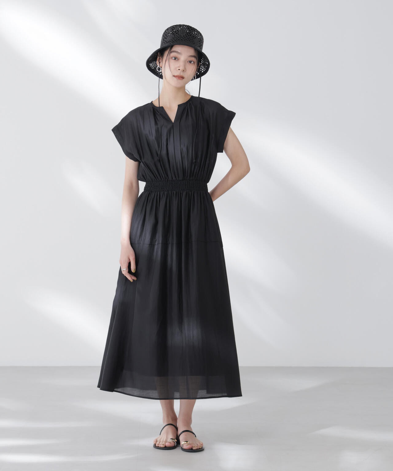 シアーサテンウエストシャーリングワンピース