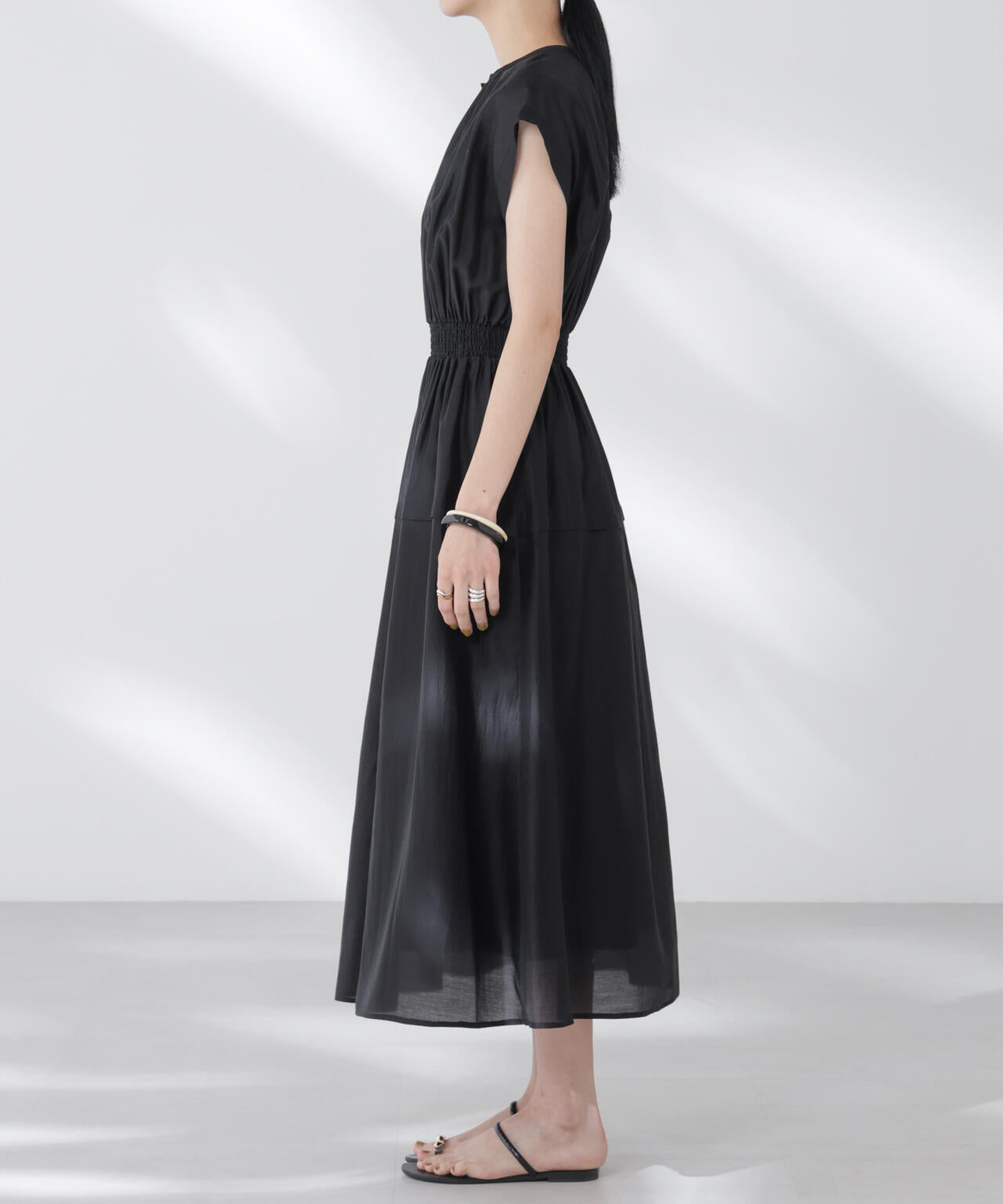 シアーサテンウエストシャーリングワンピース