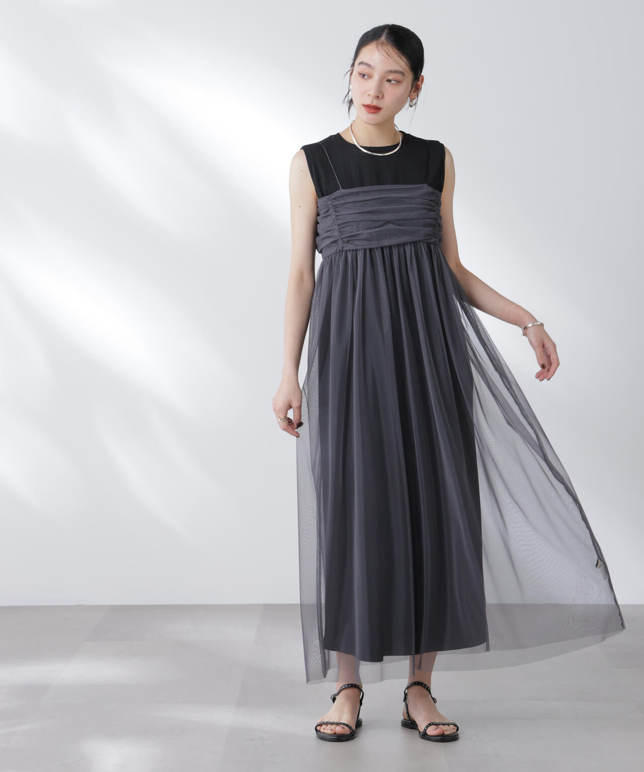 チュールキャミ×カットワンピースセット