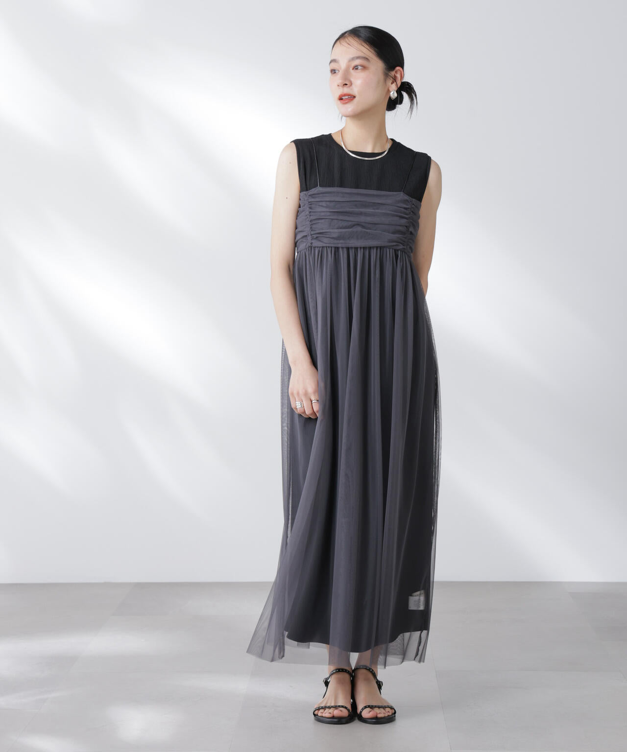 チュールキャミ×カットワンピースセット