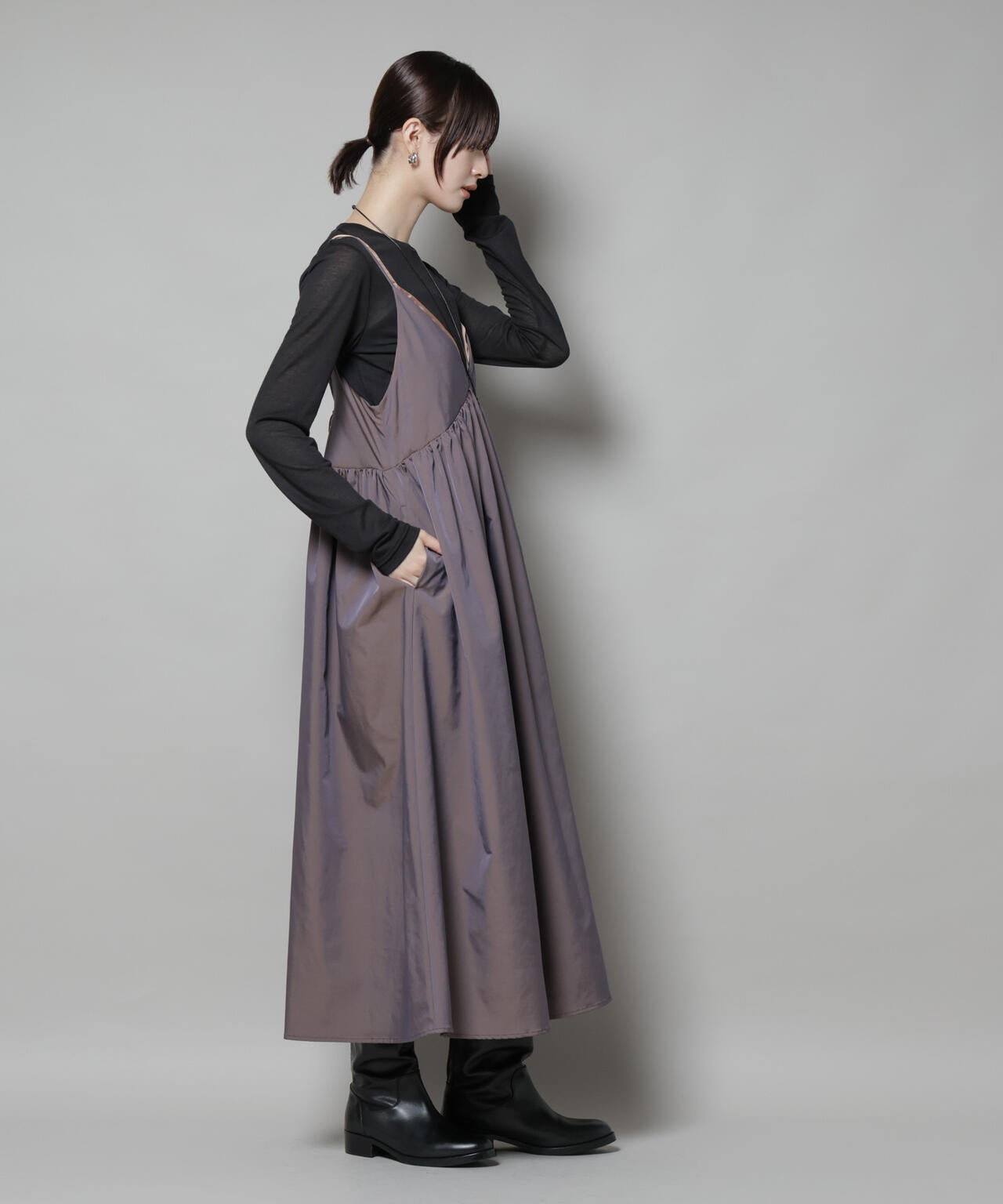 シャンブレータフタキャミレイヤードワンピース