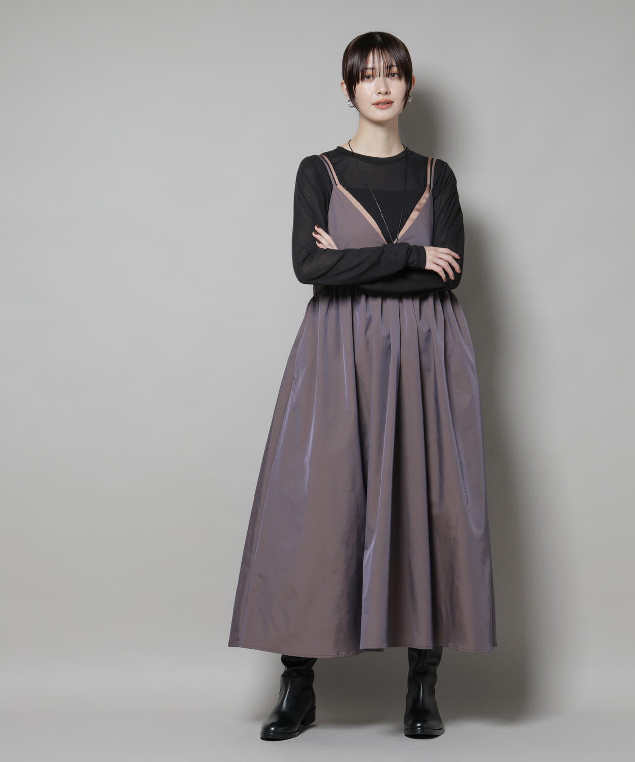 シャンブレータフタキャミレイヤードワンピース