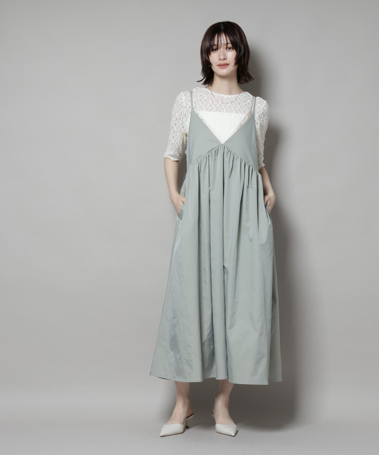 シャンブレータフタキャミレイヤードワンピース