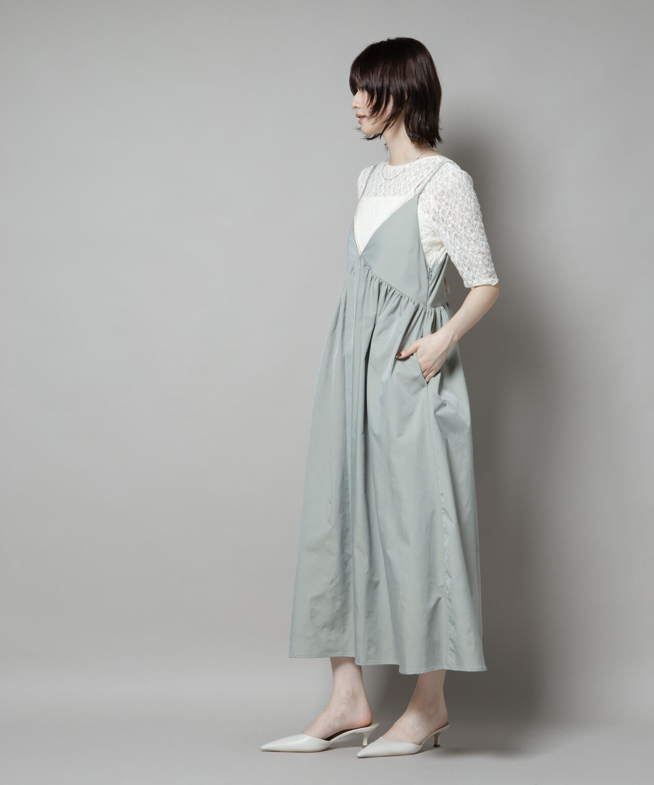 シャンブレータフタキャミレイヤードワンピース