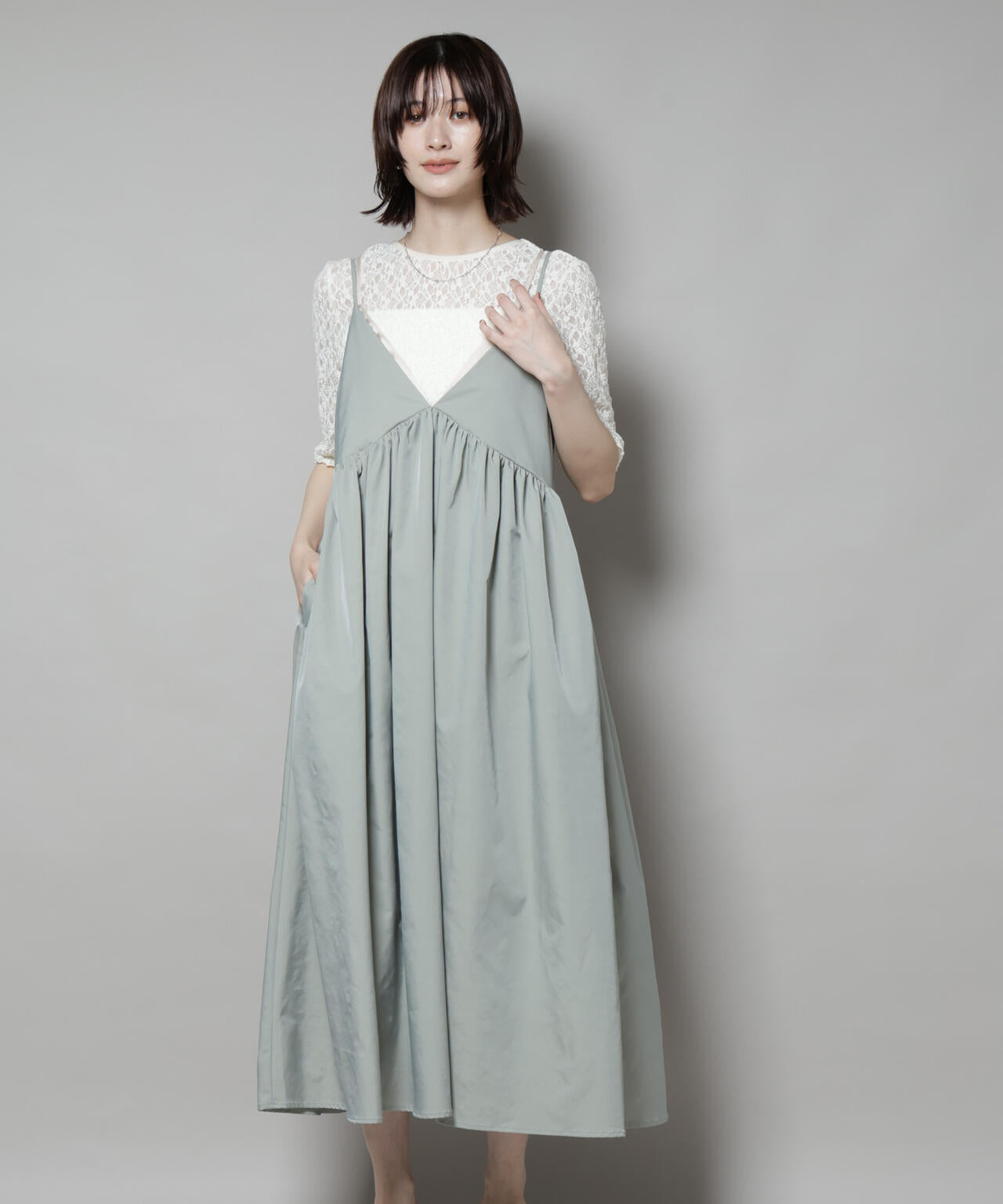 シャンブレータフタキャミレイヤードワンピース