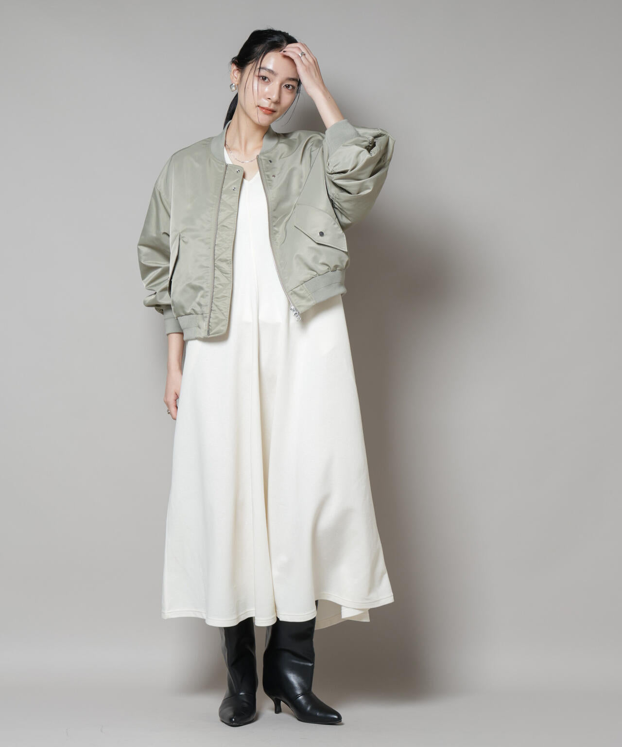 ライトコットンダンボールフレアワンピース