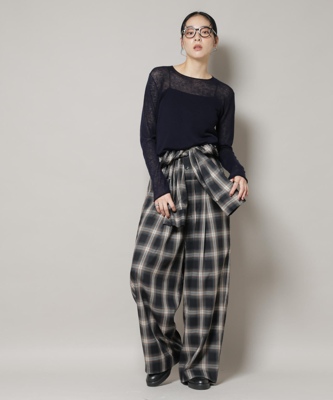 オンブレーチェックジャンプスーツ