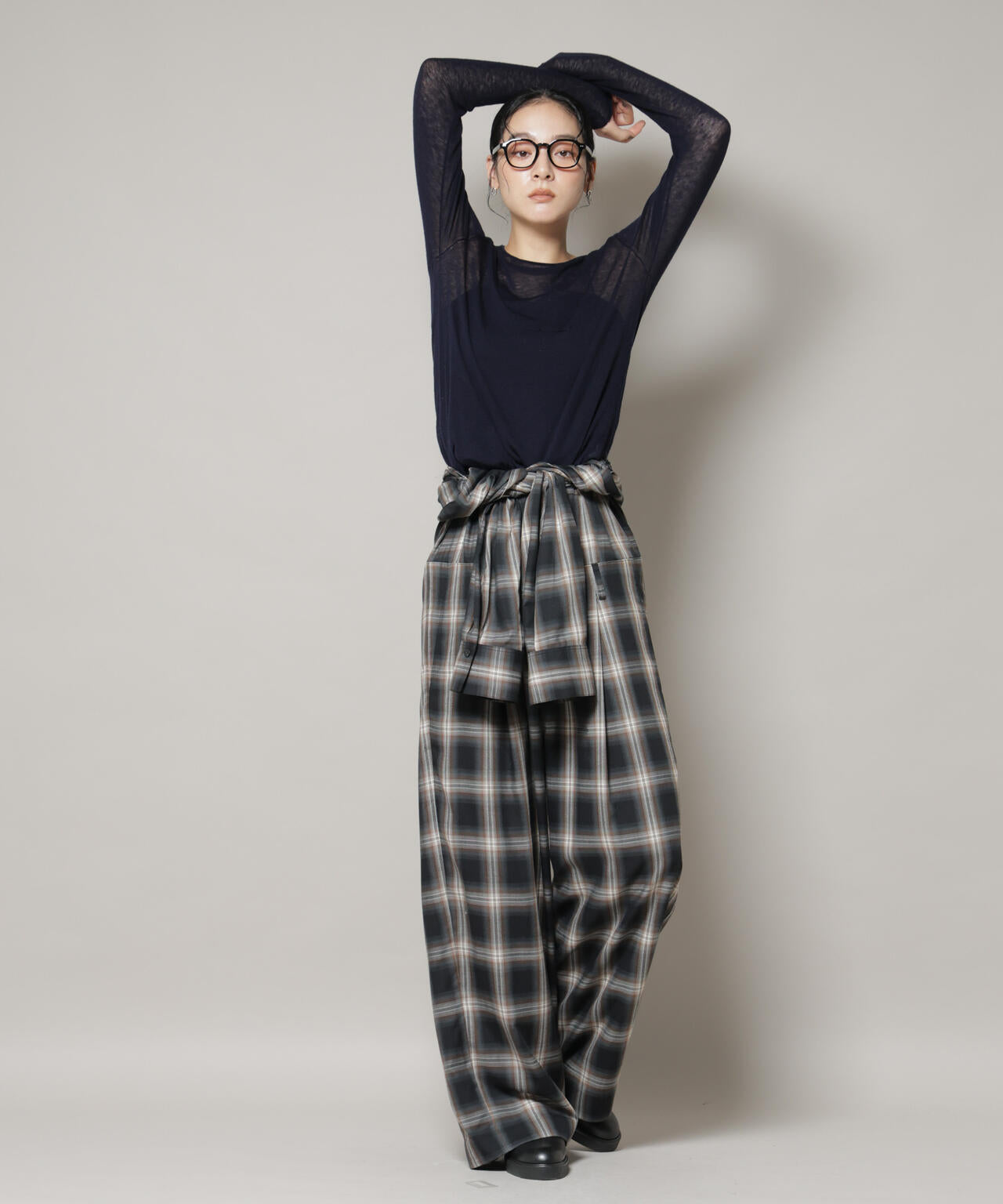 オンブレーチェックジャンプスーツ
