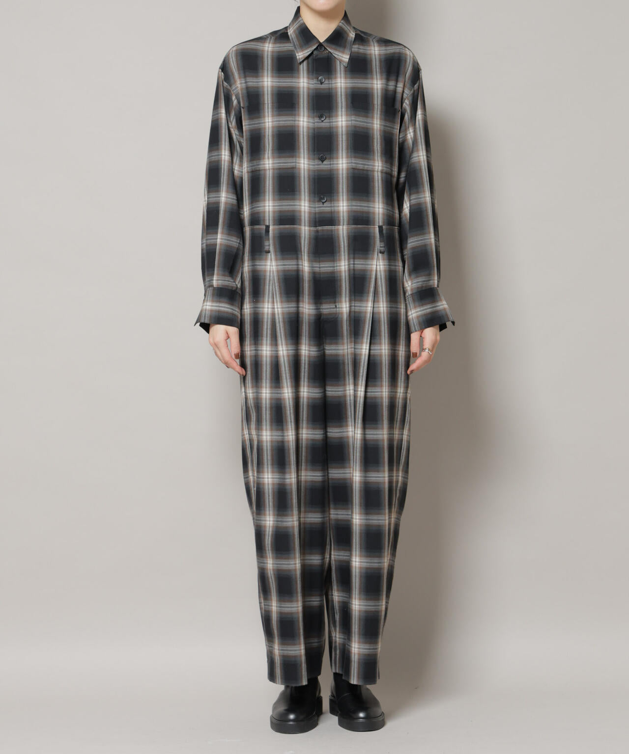 オンブレーチェックジャンプスーツ