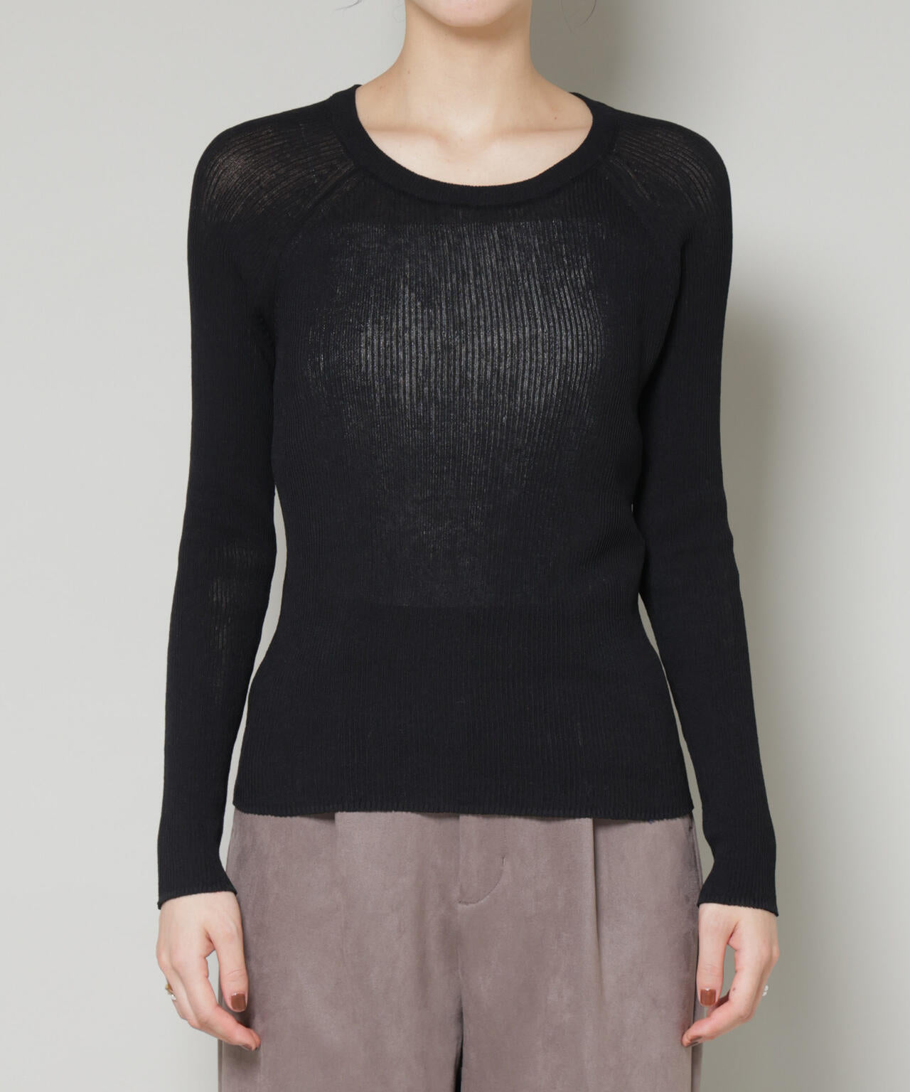 ツイードIラインワンピース×シアーリブニットセット