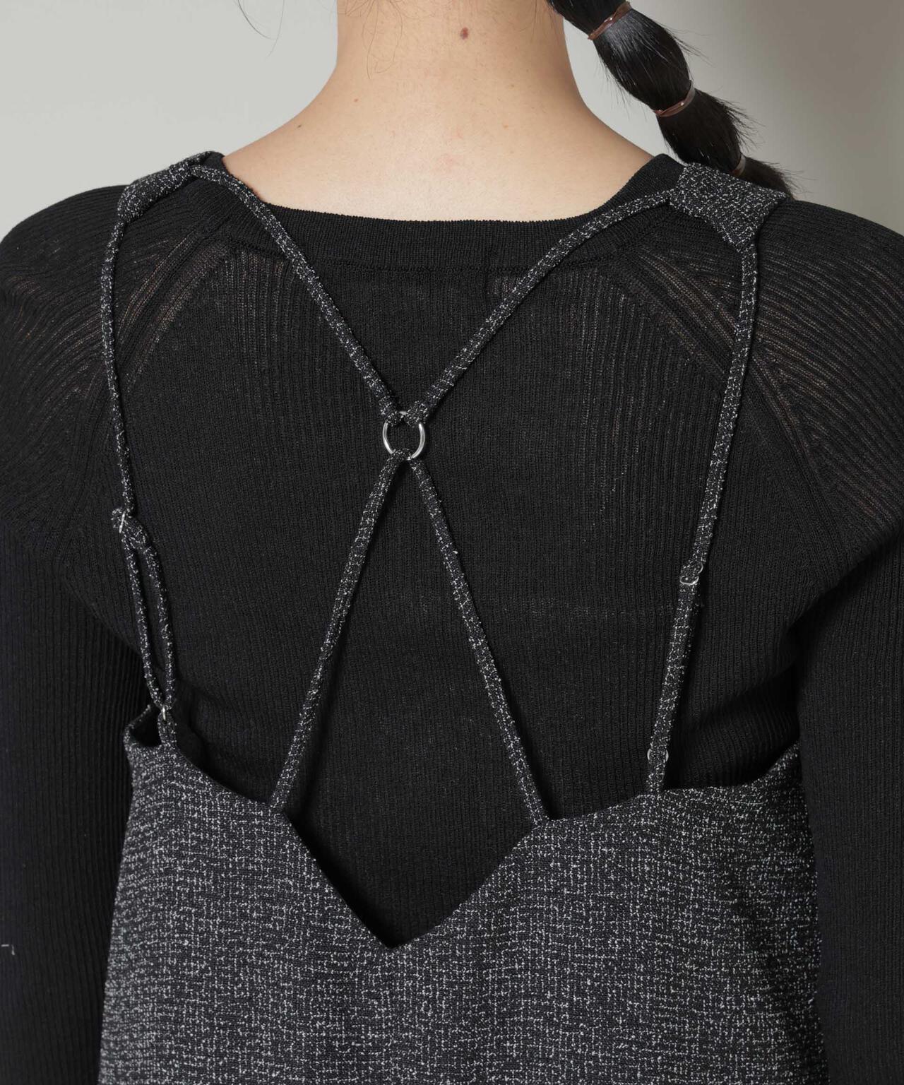 ツイードIラインワンピース×シアーリブニットセット