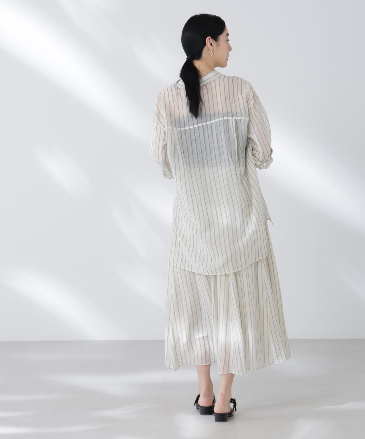 シアーストライプオーバーサイズロングシャツ(セットアップ可)