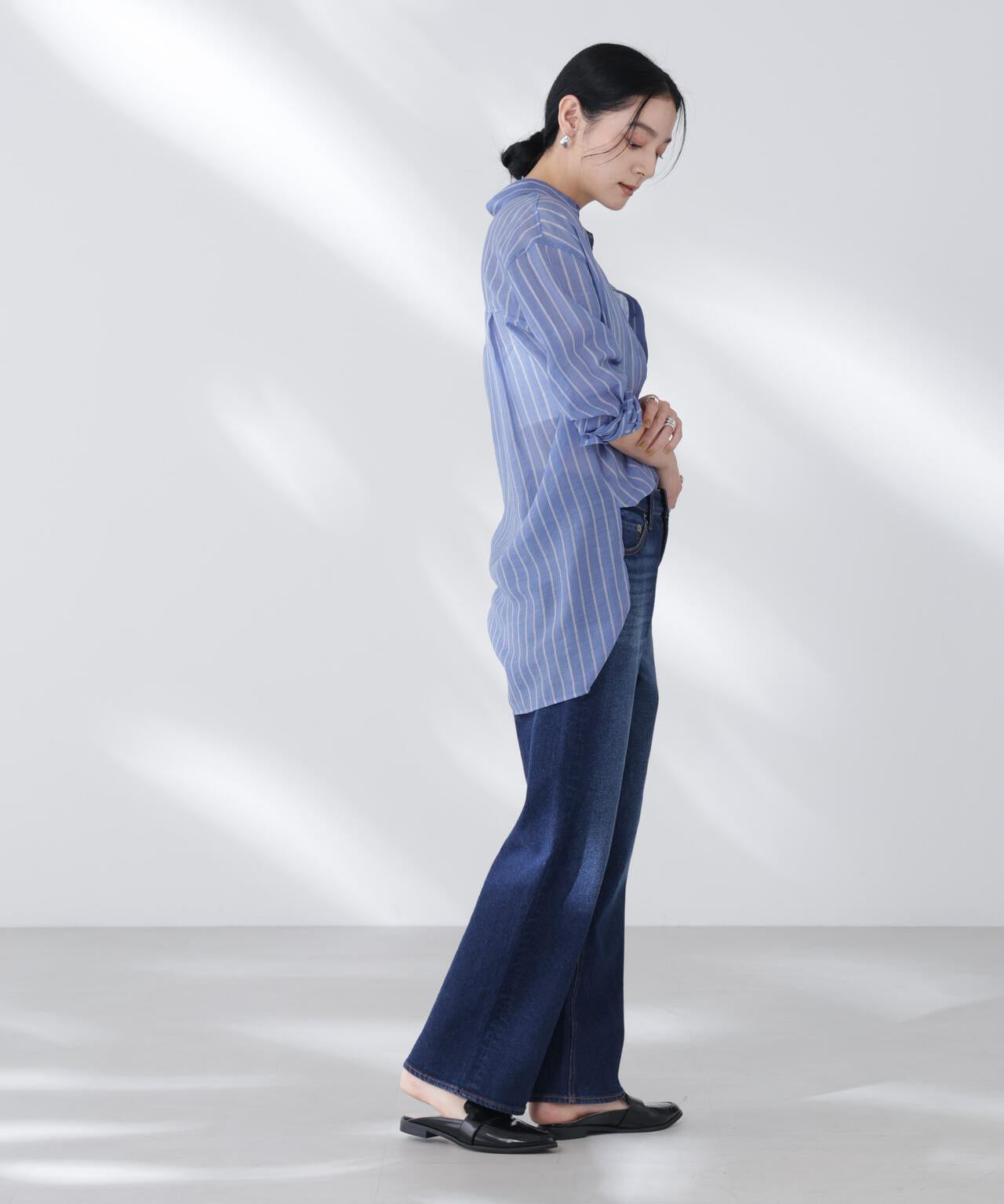 シアーストライプオーバーサイズロングシャツ(セットアップ可)