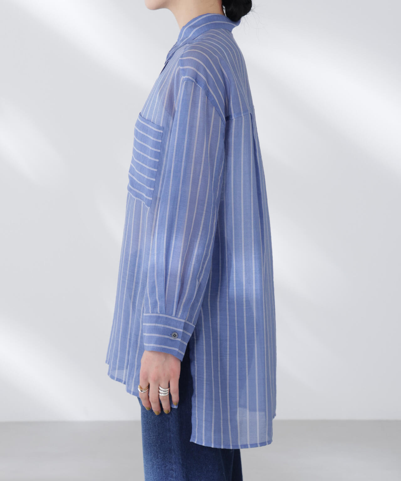シアーストライプオーバーサイズロングシャツ(セットアップ可)