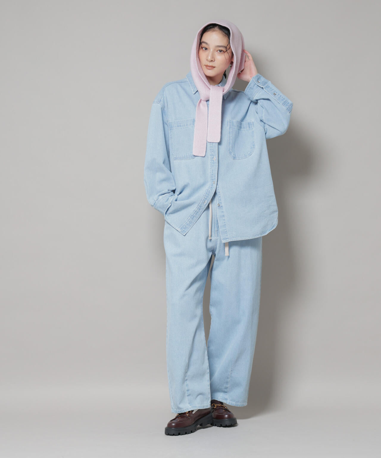 刺繍入りデニムワイドシャツ(セットアップ可)