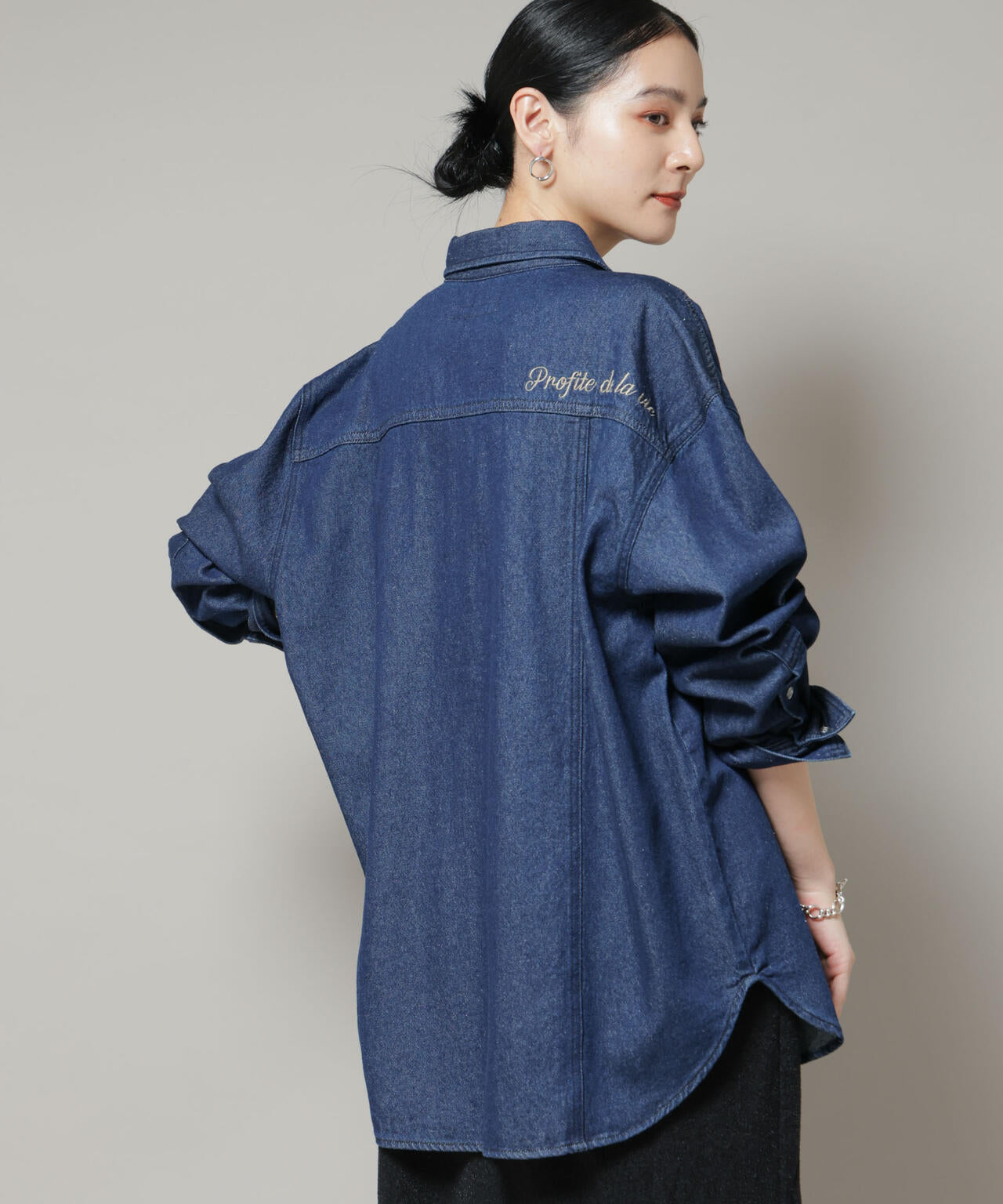 刺繍入りデニムワイドシャツ(セットアップ可)