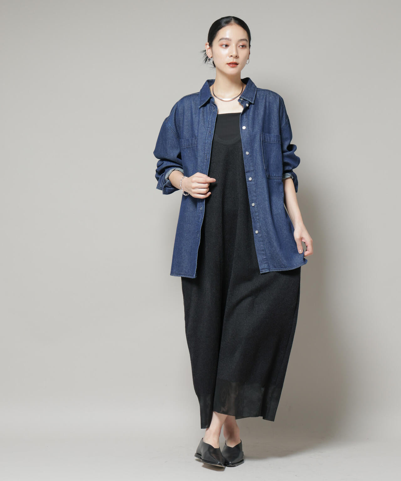 刺繍入りデニムワイドシャツ(セットアップ可)