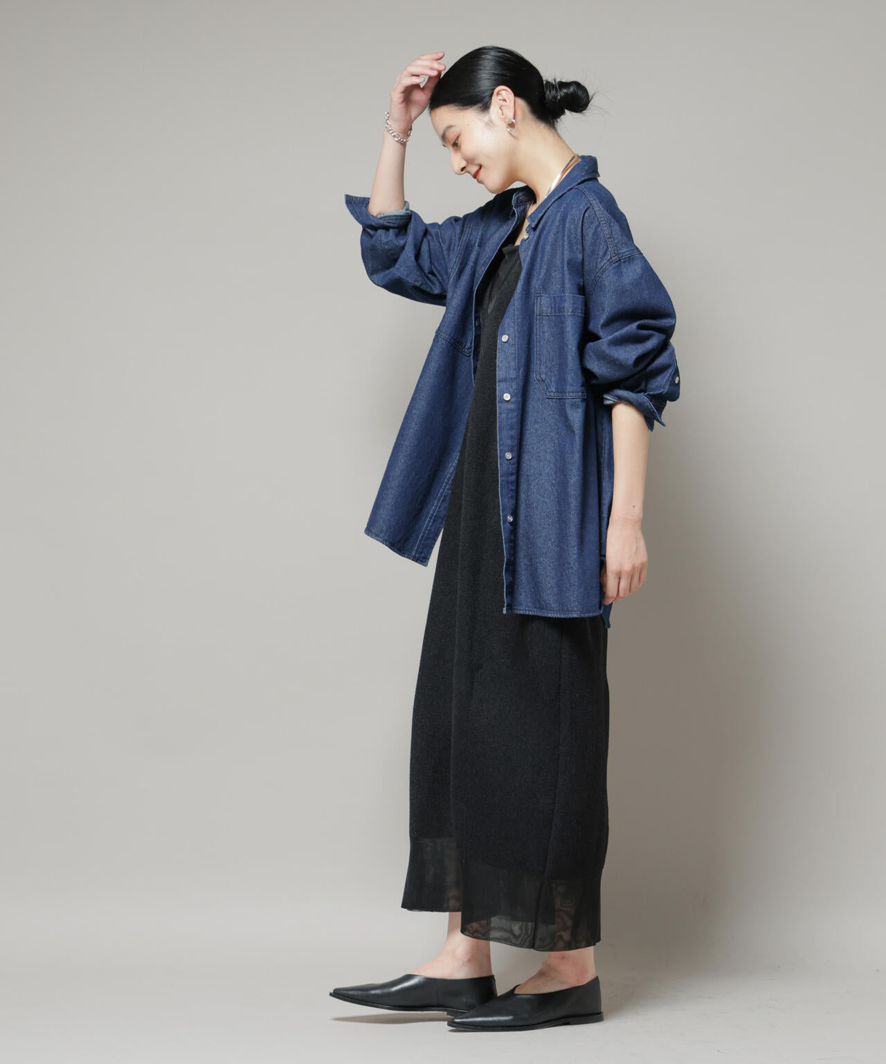 刺繍入りデニムワイドシャツ(セットアップ可)