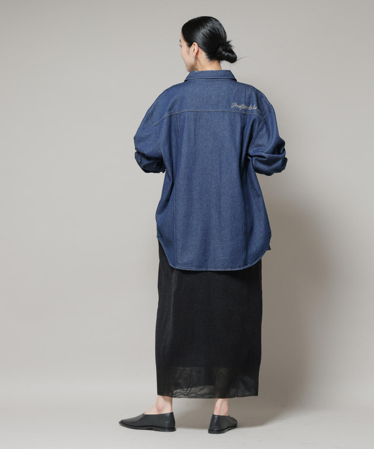 刺繍入りデニムワイドシャツ(セットアップ可)