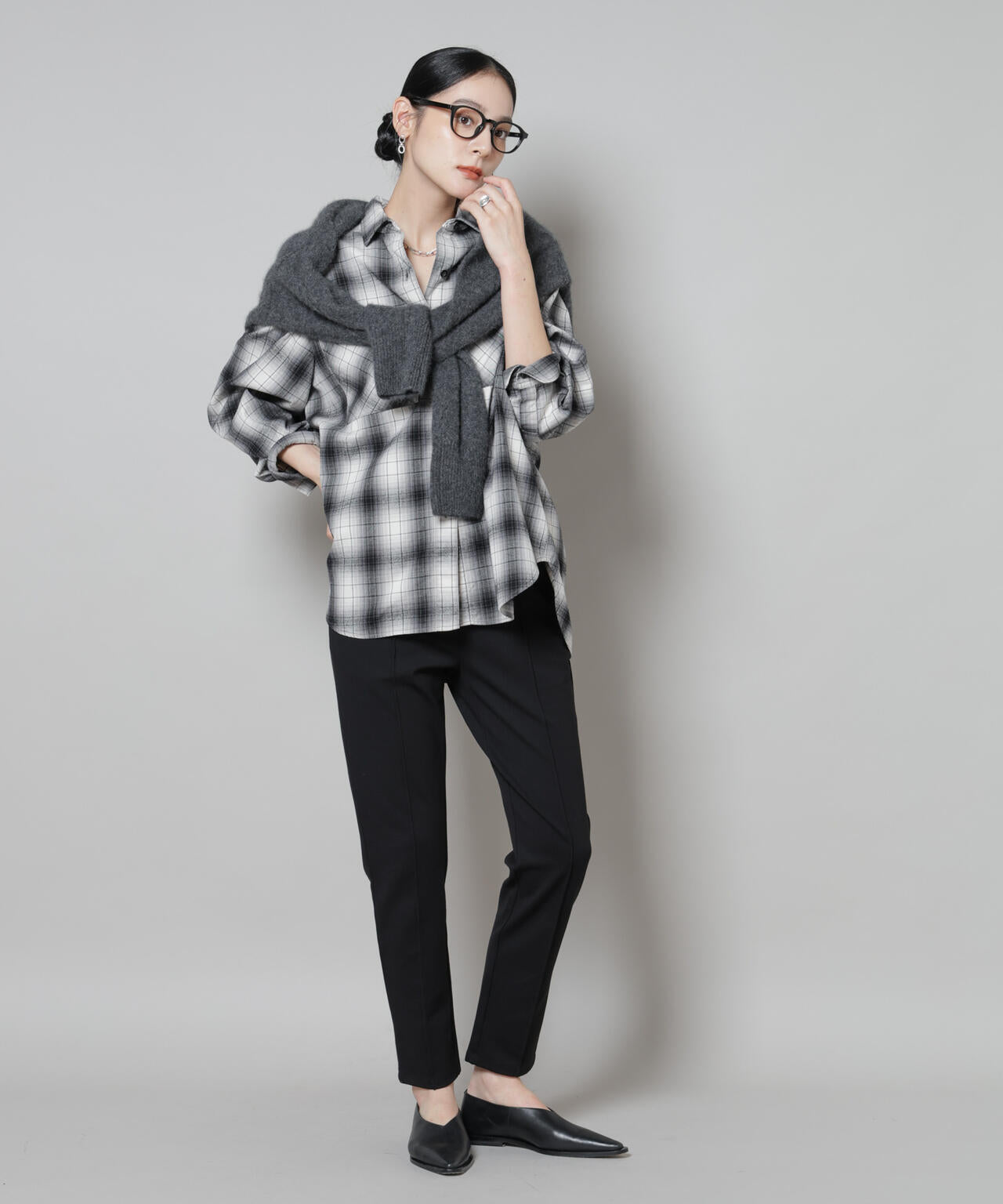 オンブレチェックオーバーネルシャツ